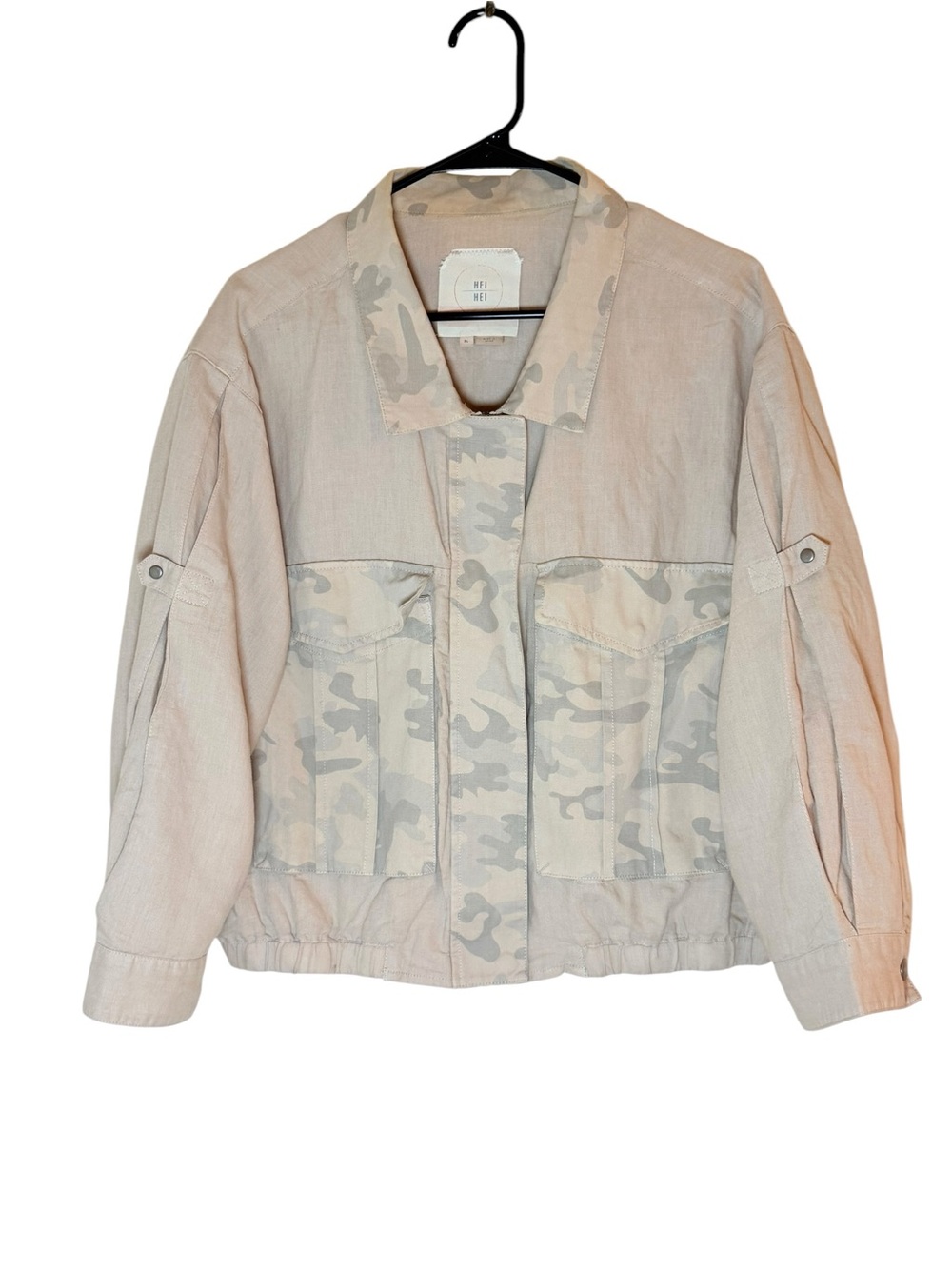 Anthropologie Hei Hei Ronan Cropped Camo Utility Jacket Taupe Size XL